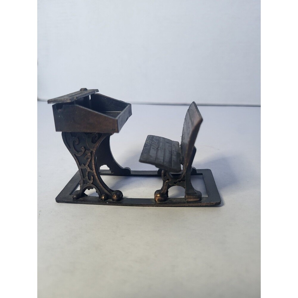 Vintage 1976 Durham Industries Miniature Metal School Desk Dollhouse Bench